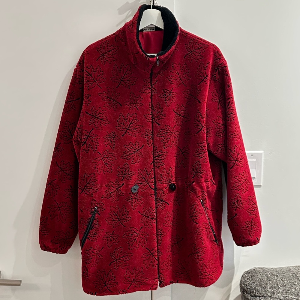 Vintage Nanuk Faux Fur 90s‎ Fall Leaves 🍁 Autumn Fleece Coat Large